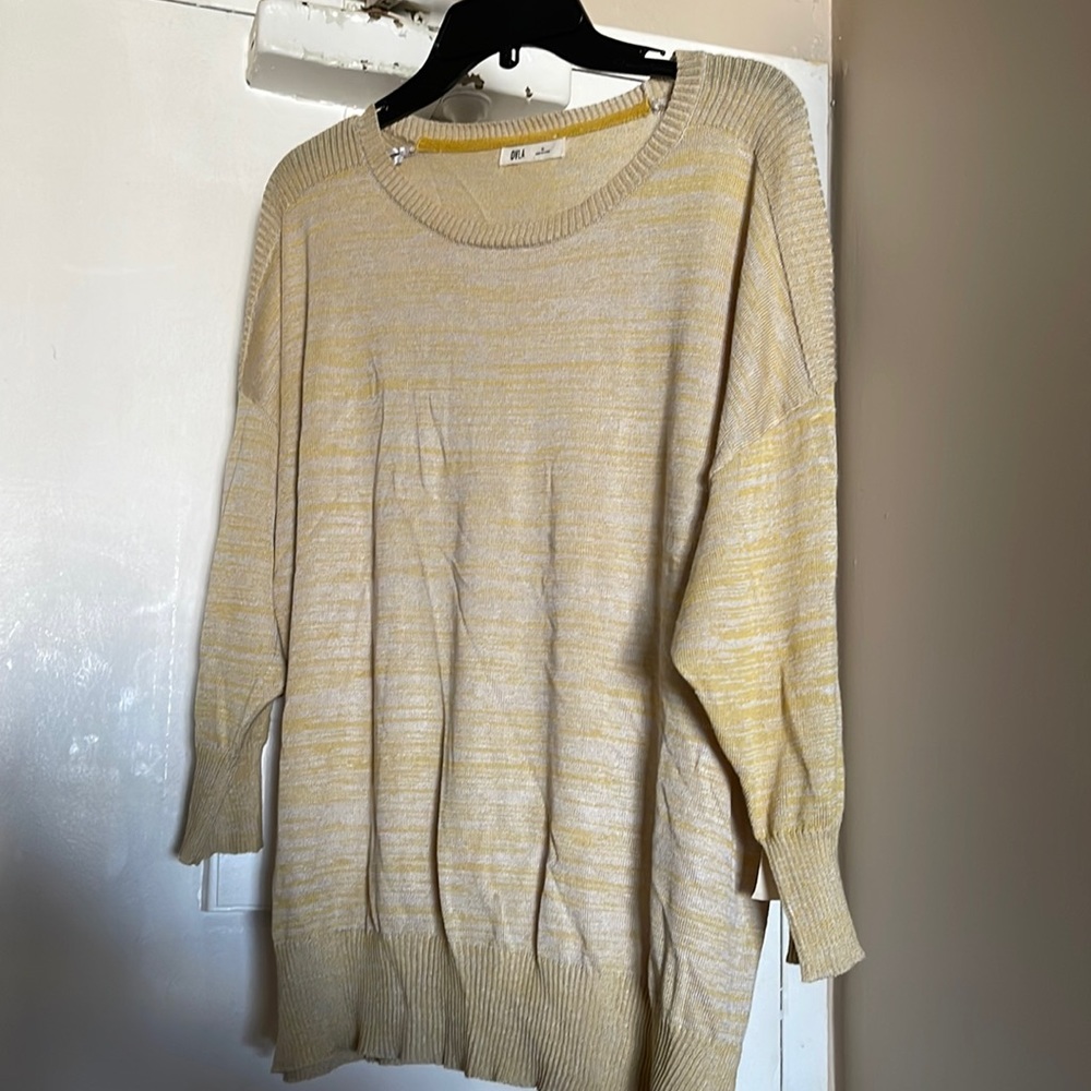 NEW OVLA Shades of Mustard Yellow w sheen Sweater XL